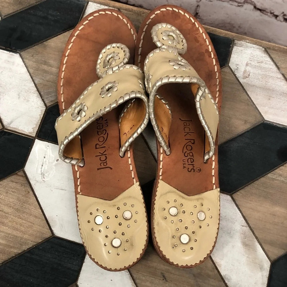 Jack Rogers Hamptons‎ Leather Sandal In Beige Tan - Picture 4 of 8